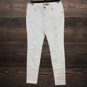 Hybrid & Company Jeans White Distressed Mid-Rise Stretch Skinny Juniors 5